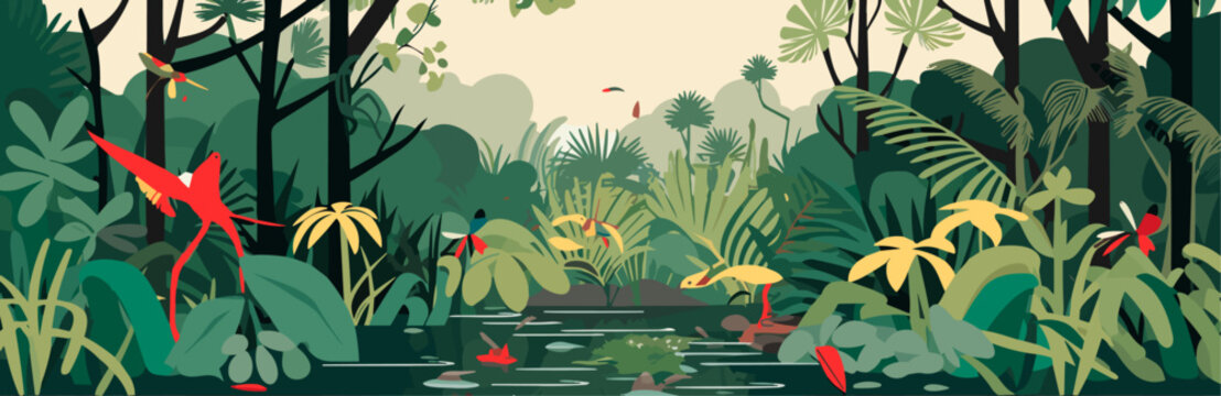 Vector art of a landscape of a jungle, cartoon style © J.V.G. Ransika