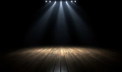 Türaufkleber Empty dark stage with spotlight ad wooden floor © vectoraja