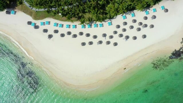 Drone shot of the paradisaic coastal areas in Mauritius island.