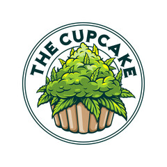 hand drawing hemp cupcake badge illustration	
