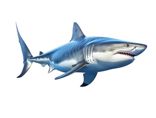 Obraz premium Blue sharks are the most abundant of all shark species. Lives in temperate and tropical waters. It is a very agile and hydrodynamic shark. Generative AI. Illustration.