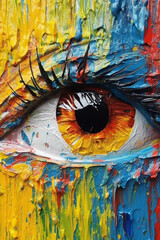 Obraz na płótnie Canvas A full frame macrograph of a colored eye palette knife painting Generative AI