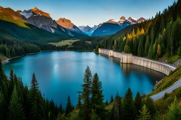 Naklejka na ściany i meble mountains reflection in the lake