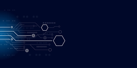 Digital technology concept background. Electronic circuit board symbol style. dark blue background