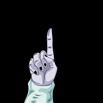 anime hand with pointing finger, black background.