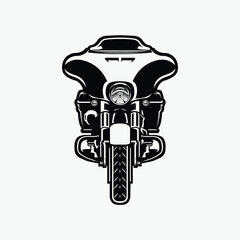 American Cruiser Motorbike Vector Art, Silhouette, Monochrome, Front View, Isolated in White Background. Best for Motorbike Garage and Mechanic Logo Related Industry