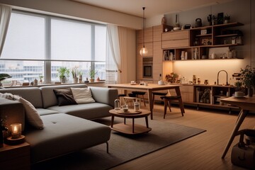 Fototapeta premium Room interior inspired by Japanese/Scandinavian design