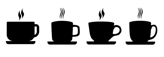 Coffee cup icon set. Cups of coffee tea collection. Hot drink icon. Cup coffe with steam. Flat style