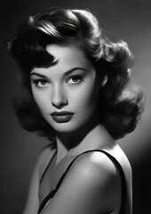 vintage actress headshot from golden age of cinema, black and white photo made with generative ai - obrazy, fototapety, plakaty