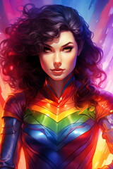 Obraz premium rainbow female superhero concept illustration made with generative ai