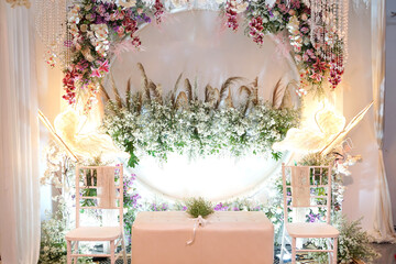 Decoration with luxurious flowers for the wedding ceremony