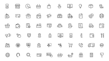 E-Commerce & Shopping thin line icons set. E-Commerce, Shop, Online Shopping icons collection. Shoppind symbols set. Vector illustration