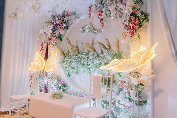 Decoration with luxurious flowers for the wedding ceremony