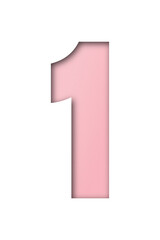 number cut paper 1 pink isolated on transparent background