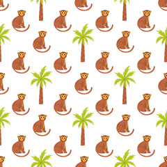 Obraz premium Seamless pattern with cute monkeys and palms.