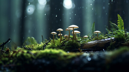 Fototapeta na wymiar Green rainy forest background