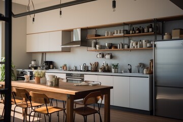 Obraz na płótnie Canvas Kitchen Interior inspired by Japanese and Scandinavian design