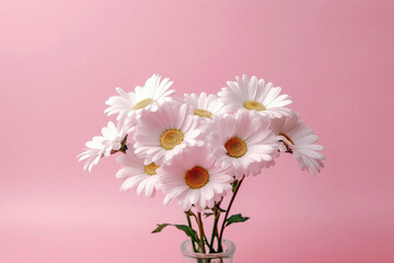 Flowers composition frame made of white daisies on pink background