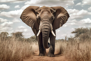 Fototapeta na wymiar African elephant walking in the savannah generative ai illustration