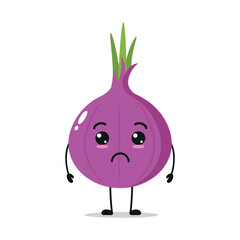 Gloomy Sad Red Onion Stand Alone Vector Illustration Character	