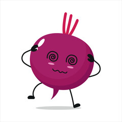 Cute dizzy beet character. Funny drunk beet cartoon emoticon in flat style. vegetable emoji vector illustration
