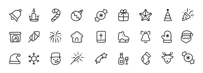 set of icon christmas doodle style vector, for celebration, party, or presentation.