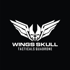 skull wings logo. wings skull military tactical squadrone logo design template - obrazy, fototapety, plakaty