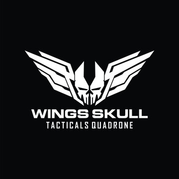 skull wings logo. wings skull military tactical squadrone logo design template