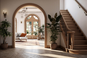 Fototapeta na wymiar A Modern Interior Living Room With a Straiwell, Generative AI