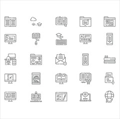 Simple Set of Online Education Related Vector Line Icons. Contains such Icons as Video Tutorial, E-book, On-line Lecture, Education Plan and more. Editable Stroke. e-learning related line icons.