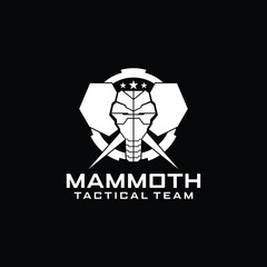 Tactical Target Black and White Mammoth Elephant logo in Circle vector template for military tactical armory logo design