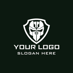 skull Shield logo. Tactical military Skull design armory squadrone team in shield logo template