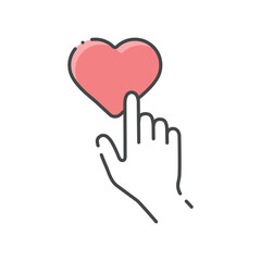 ハートにタッチしているシンプルな人の手の線アイコン - LIKE･いいねやSNSのイメージ素材