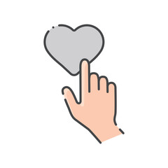 ハートを押そうしているシンプルな人の手の線アイコン - 評価やSNSまたはデメリットのイメージ素材