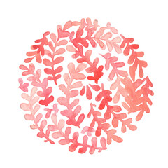 fresh pink and red fern ivy leaves in circle shape watercolor background illustration for decoration on Autumn and nature concept.