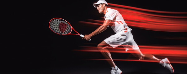 Fototapeta na wymiar tennis player on dark background 