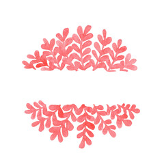 fresh pink and red fern ivy leaves in circle shape banner watercolor illustration for decoration on Autumn and nature concept.