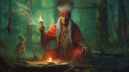 Fototapeta premium shaman communicates with spirits