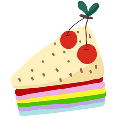 Rainbow cake icon topped with cherries