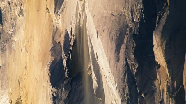 Beautiful Yosemite Fire falls located in Yosemite National Park in California, USA. Sunset view of Horsetail Falls. Breathtaking event in winter time. Natural background with copy space, 4k footage