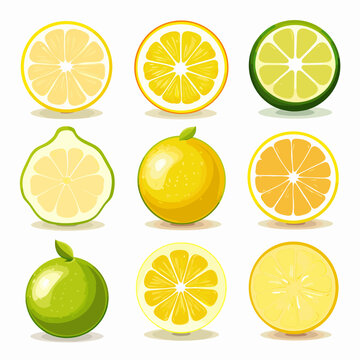 9 different shaped round lemon flat design vector white background 07