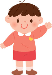 Kindergarten students waving and greeting.