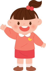 Kindergarten students waving and greeting.