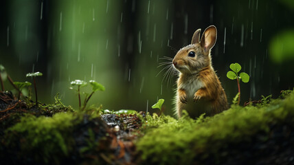 Photo background of wildlife in rainy forest
