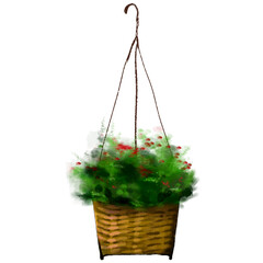 Bush Flower in Basket Weave Pot with Hanger