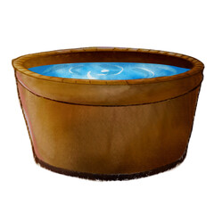Brown Round Wooden Tub Filled with Water