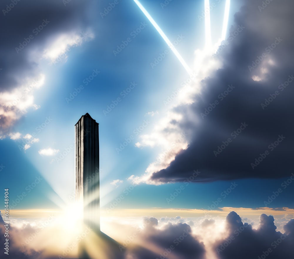 Poster Pillar of Light on Top of Clouds, Generative AI Illustration