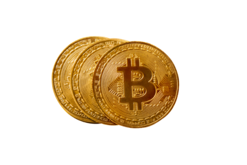 golden bitcoin isolated on transparent background, cryptocurrency concept