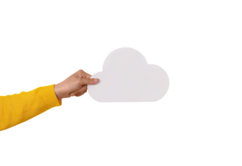 Cloud computing concept, hand holding cloud isolated on transparent background, cloud storage