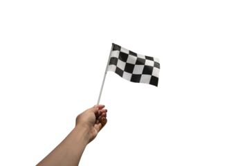 hand holding a checkered flag  isolated on transparent background